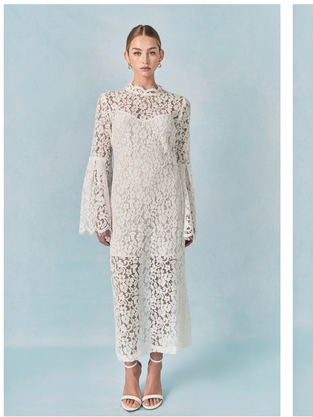 NWOT Endless Rose white Lace Midi Dress with High Neck